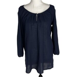 J.Crew Women's Popover Tunic Shirt Size‎ M Navy  100% Cotton Top
